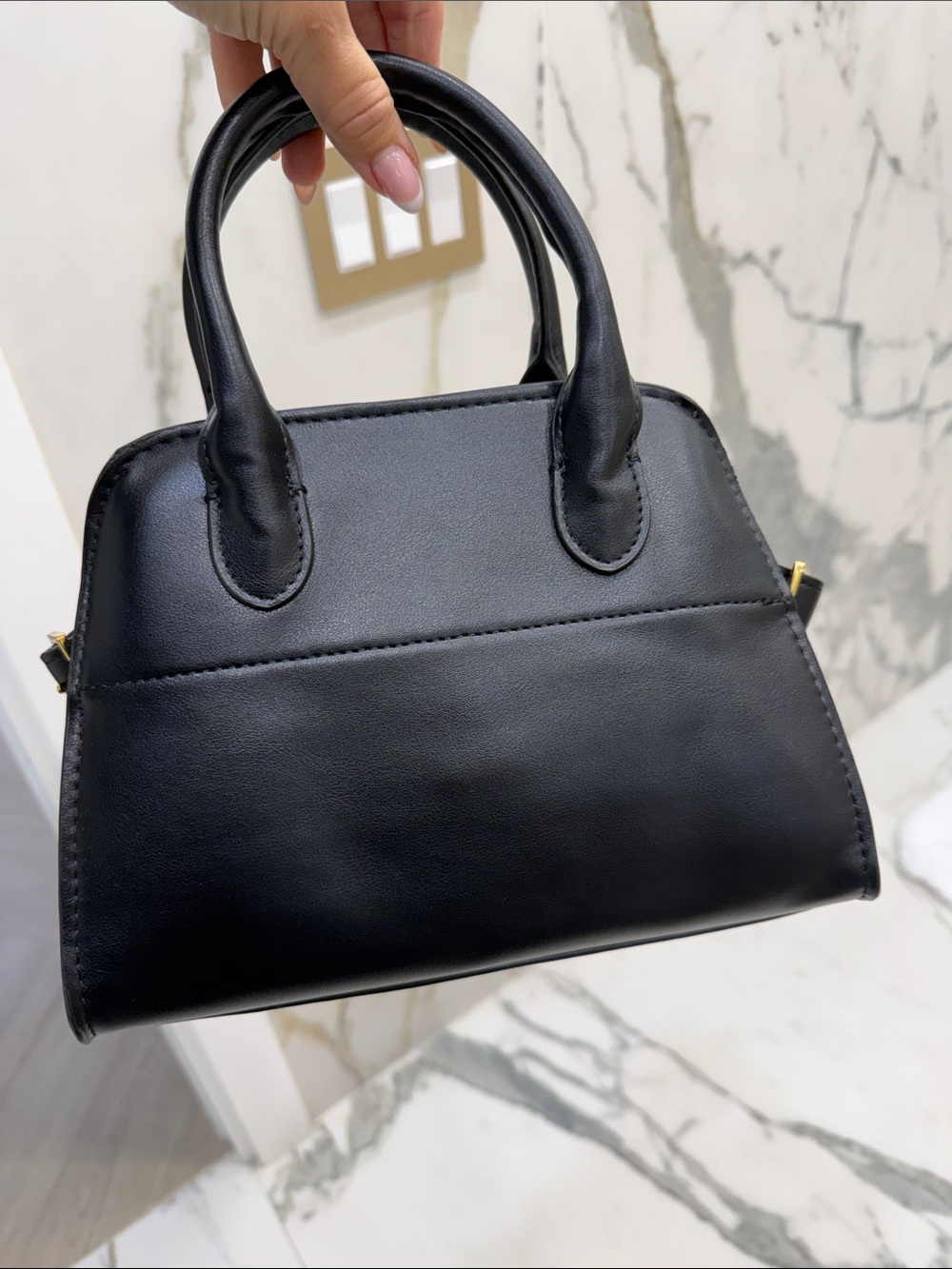 Classic Black Leather Top-Handle Bag